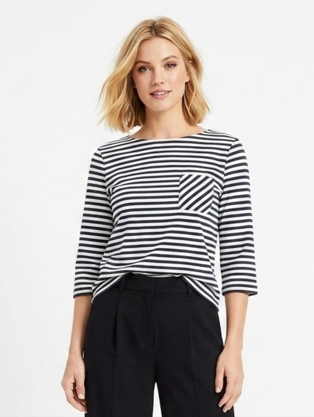Top Black & White Stretch 3/4 Sleeve Woman’s Boat Neck XL